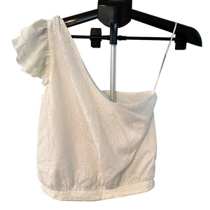 NWT RAMY BROOK WHITE ONE SHOULDER TOP WITH SHORT RUFFLE SLEEVE